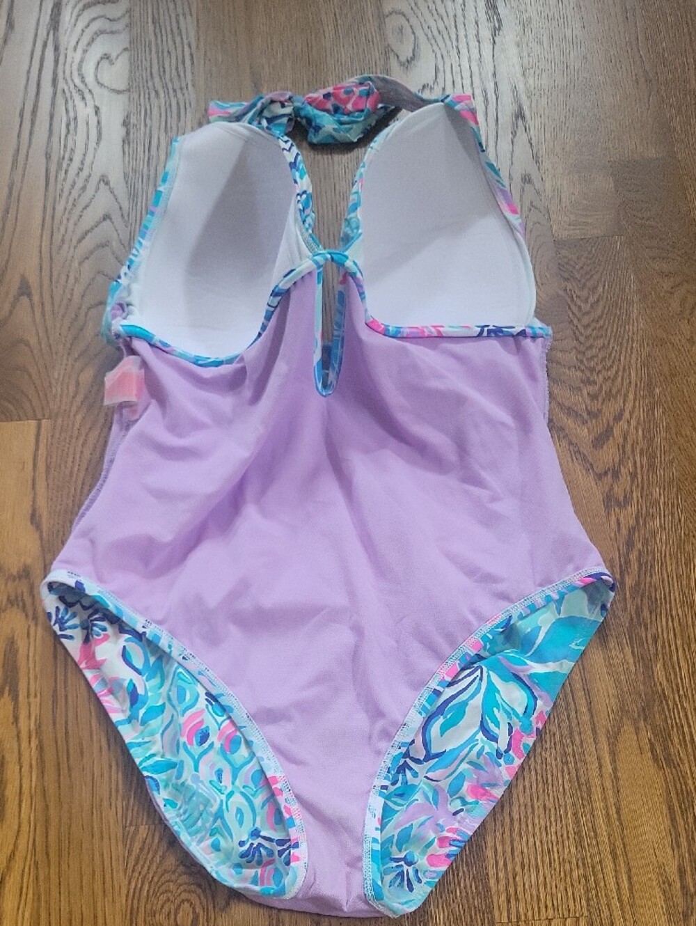 Lilly Pulitzer Halter One-Piece Swimsuit in Aqua & Pink, Size 12 - Picture 7 of 7